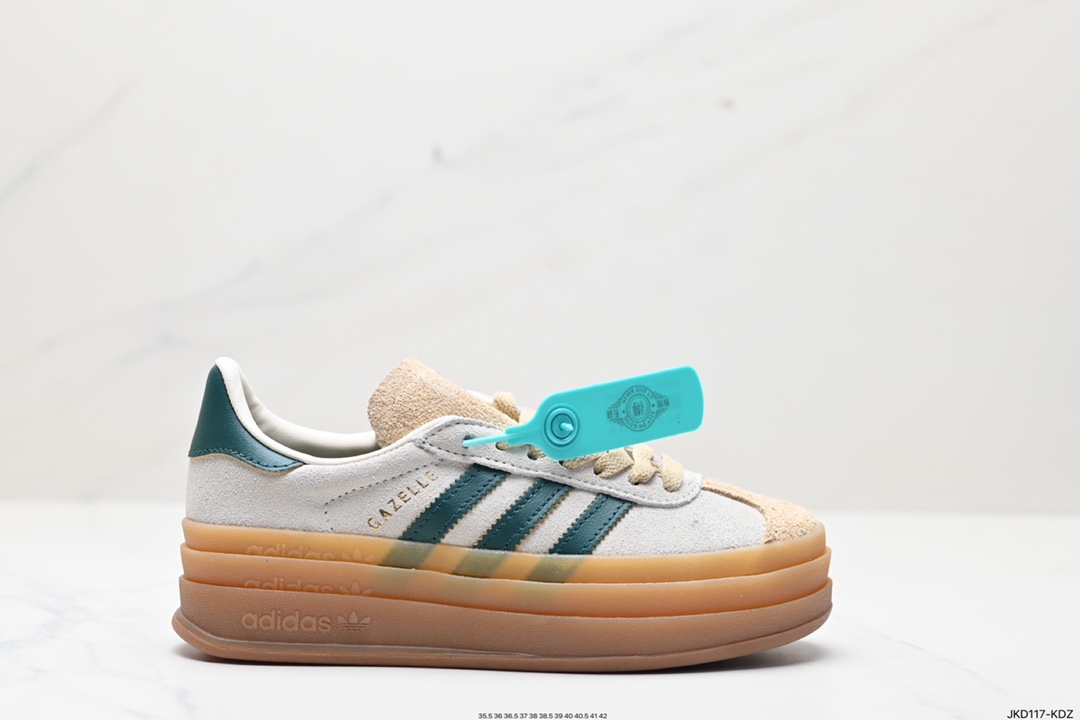 160 Adidas Originals Gazelle Bold W 羚羊松糕系列“翻毛白绿生胶底“ 三叶草板鞋 ID7056