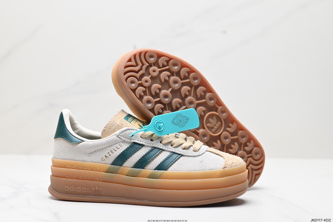 160 Adidas Originals Gazelle Bold W 羚羊松糕系列“翻毛白绿生胶底“ 三叶草板鞋 ID7056