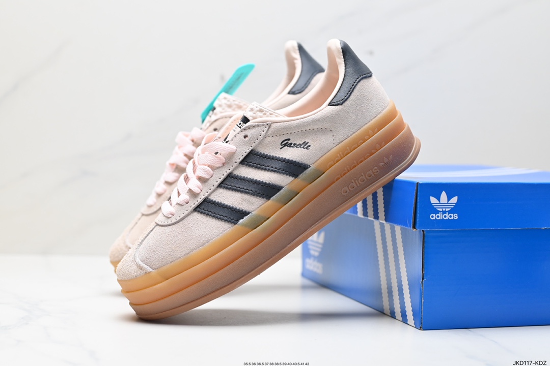 160 Adidas Originals Gazelle Bold W 羚羊松糕系列“翻毛白绿生胶底“ 三叶草板鞋 ID7056