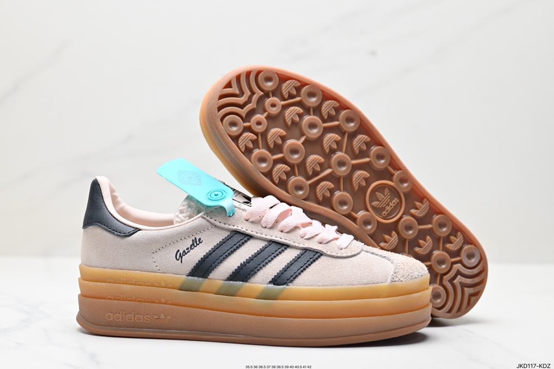 160 Adidas Originals Gazelle Bold W 羚羊松糕系列“翻毛白绿生胶底“ 三叶草板鞋 ID7056