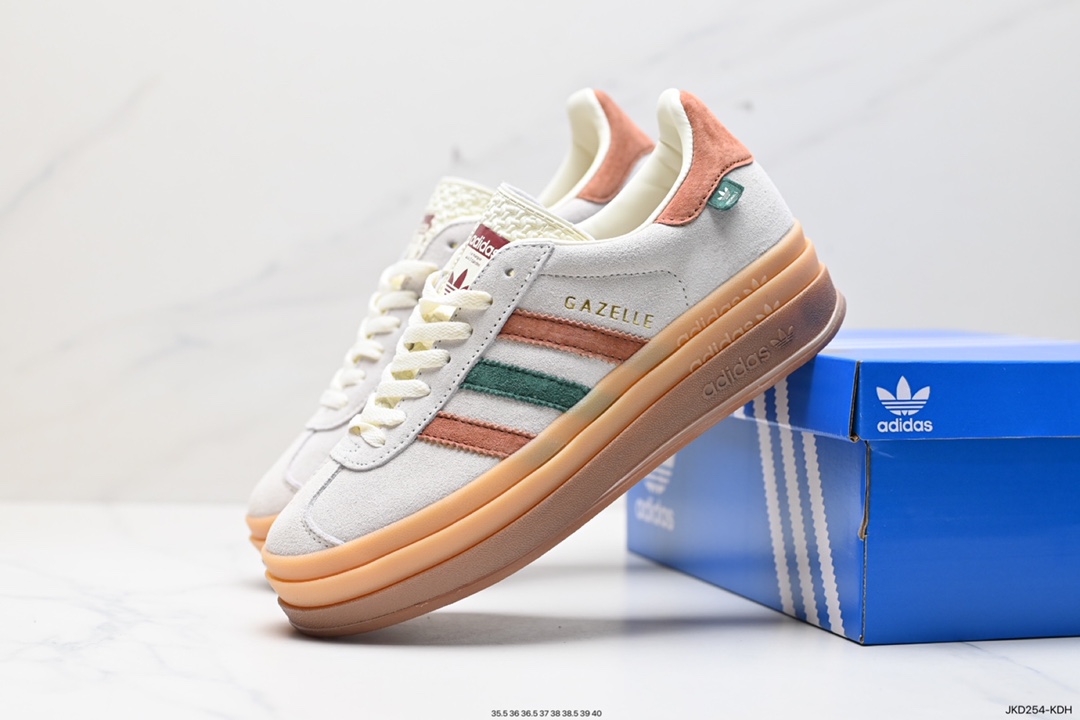 160 Adidas Originals Gazelle Bold W 羚羊松糕板鞋“翻毛浅灰深绿酒红生胶底” IG3685