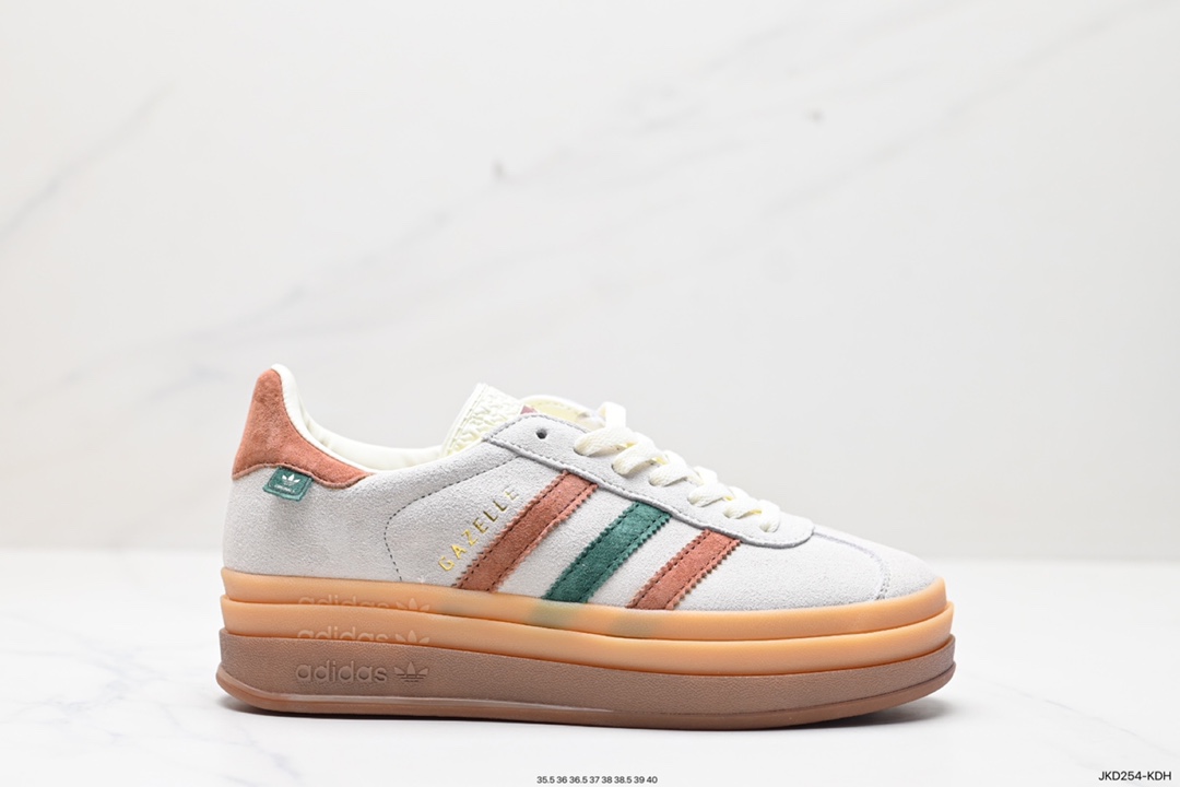 160 Adidas Originals Gazelle Bold W 羚羊松糕板鞋“翻毛浅灰深绿酒红生胶底” IG3685