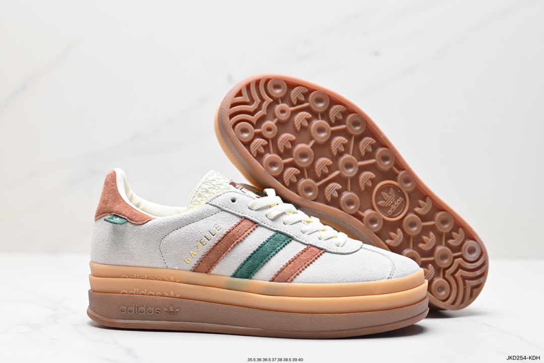 160 Adidas Originals Gazelle Bold W 羚羊松糕板鞋“翻毛浅灰深绿酒红生胶底” IG3685