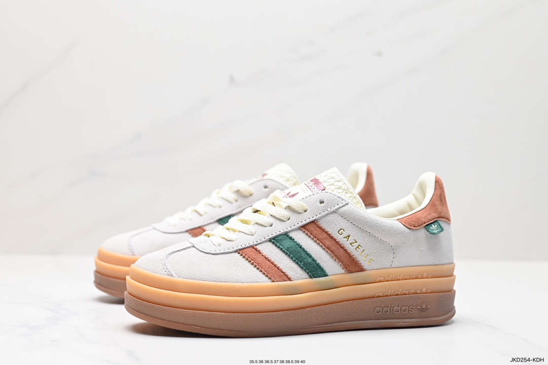 160 Adidas Originals Gazelle Bold W 羚羊松糕板鞋“翻毛浅灰深绿酒红生胶底” IG3685