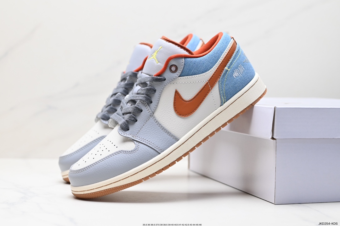 160 耐克Nike Air Jordan 1 Low SE”Phantom Denim Swoosh“AJ1乔丹一代低帮篮球鞋“灰棕牛仔蓝情人节” FZ5045-091