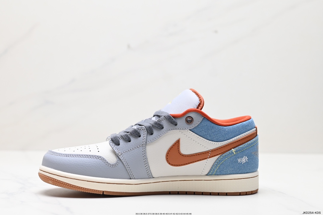 160 耐克Nike Air Jordan 1 Low SE”Phantom Denim Swoosh“AJ1乔丹一代低帮篮球鞋“灰棕牛仔蓝情人节” FZ5045-091