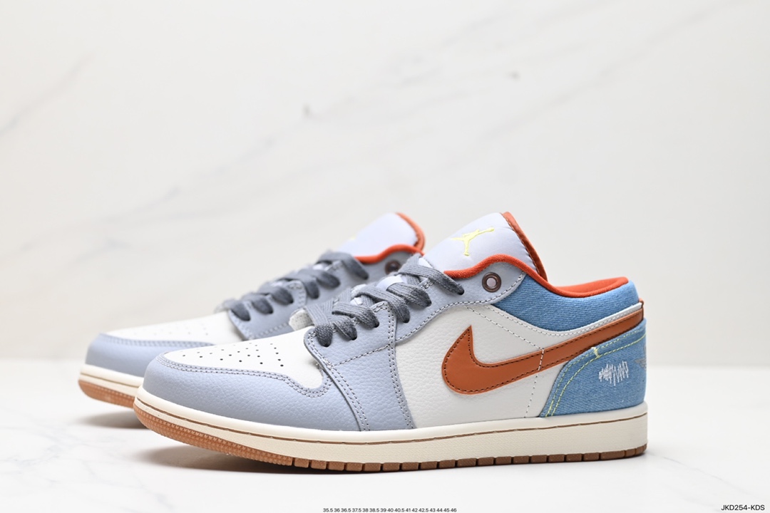 160 耐克Nike Air Jordan 1 Low SE”Phantom Denim Swoosh“AJ1乔丹一代低帮篮球鞋“灰棕牛仔蓝情人节” FZ5045-091