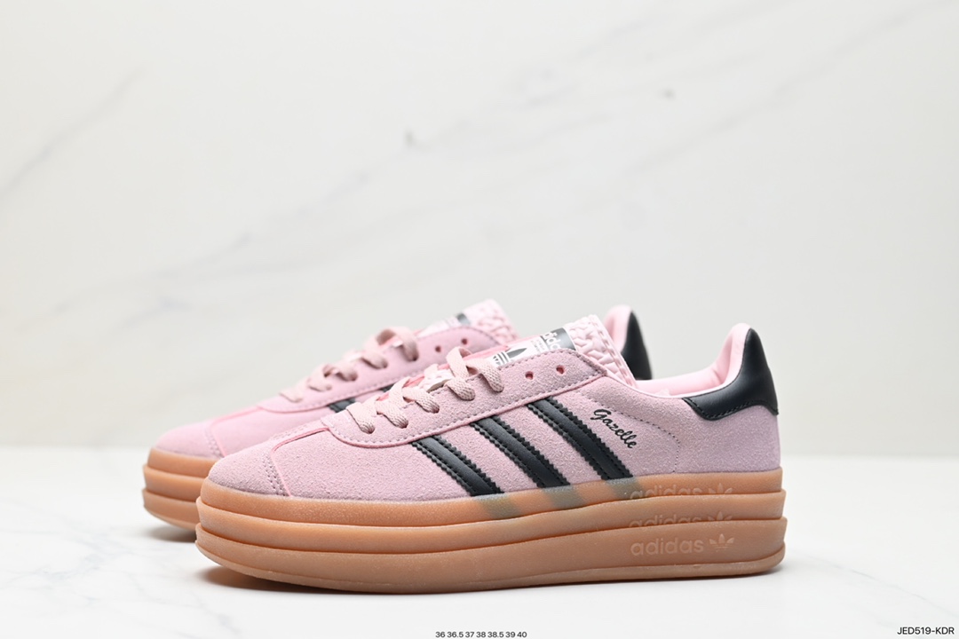 150 Adidas Originals Gazelle Bold W 羚羊松糕系列“翻毛灰黑生胶底” 三叶草厚底休闲防滑耐磨低帮板鞋 IE0429