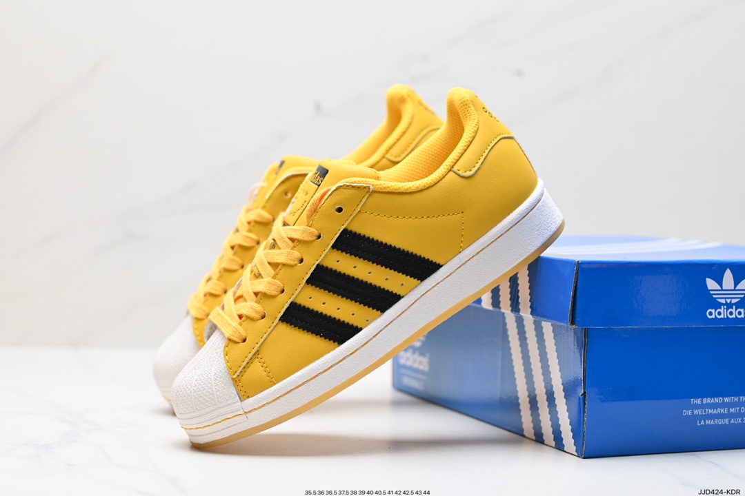 130 阿迪达斯/三叶草Adidas Originals Superstar”Bold Gold“经典板鞋“皮革黄白黑笑脸LOGO”GY2070