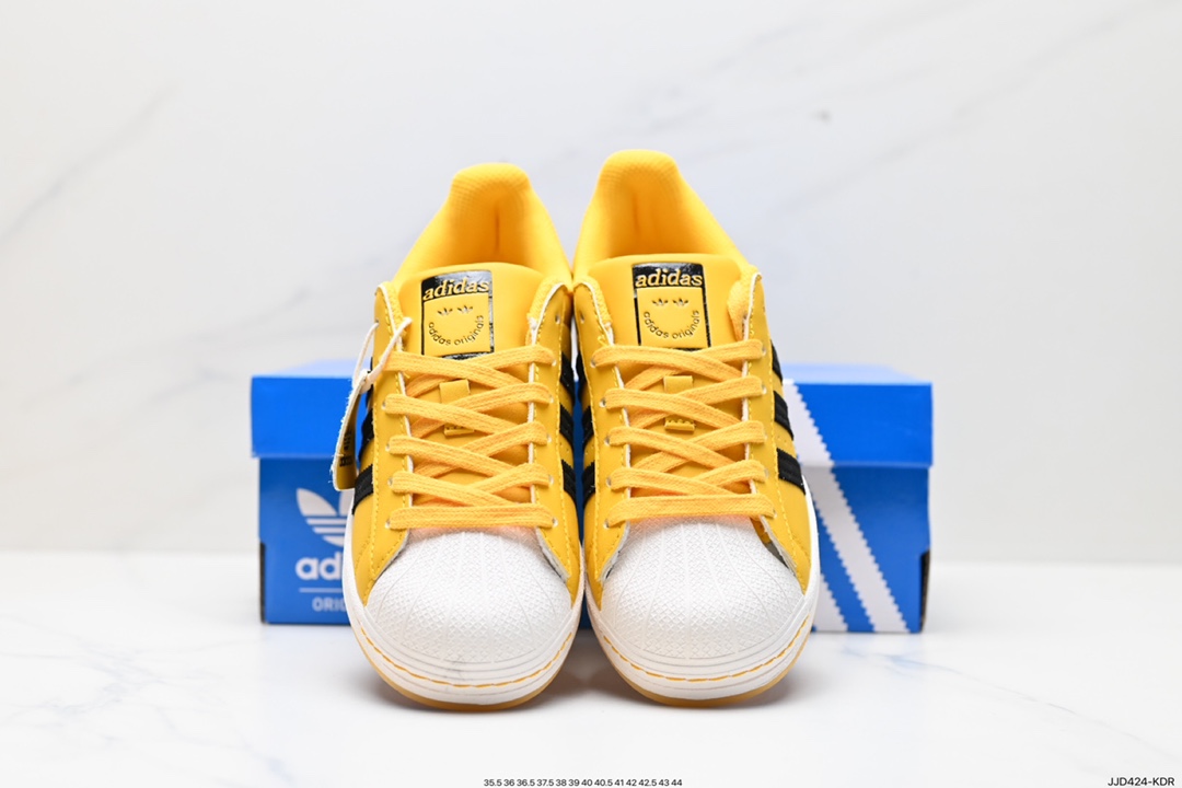 130 阿迪达斯/三叶草Adidas Originals Superstar”Bold Gold“经典板鞋“皮革黄白黑笑脸LOGO”GY2070