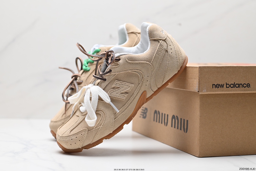 230 缪缪MiuMiu x NB新百伦New Balance 530 SL系列低帮经典慢跑鞋“联名翻毛卡其鞋带”5E165E_Z5O_F0401_F_D005