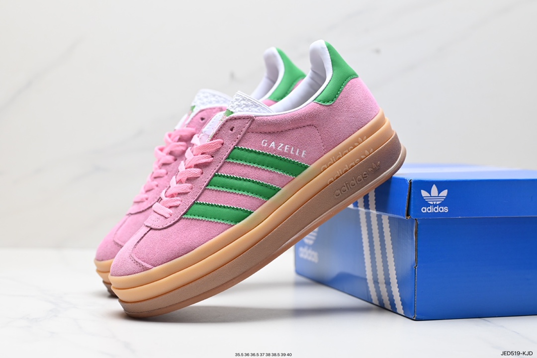 150 阿迪达斯Adidas Originals Gazelle Bold W 羚羊松糕板鞋“淡粉红绿生胶底” IE0420