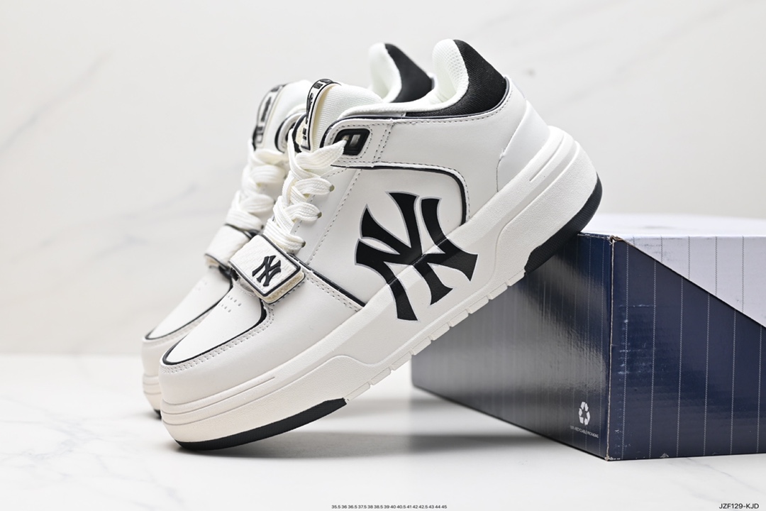 MLB Chunky Liner New York Yankees Senior Shoes Series Low-top Daddy Style Jogging Shoes ”Leather White Black NY Print” 3ASXLMC4N