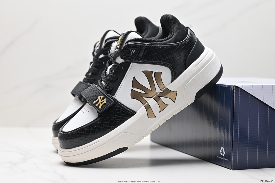 MLB Chunky Liner New York Yankees Senior Shoes Series Low-top Daddy Style Jogging Shoes ”Leather White Black NY Print” 3ASXLMC4N