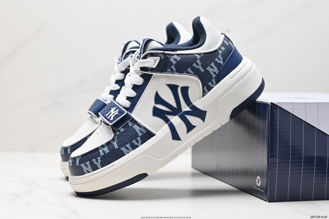 MLB Chunky Liner New York Yankees Senior Shoes Series Low-top Daddy Style Jogging Shoes ”Leather White Black NY Print” 3ASXLMC4N