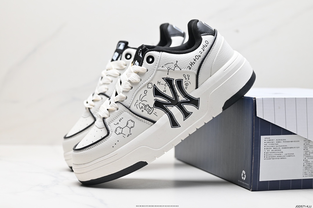 Korea Limited Release NY Yankees Limited x MLB Big Ball Chunky Mesh Thick-soled Running Shoes ”Mesh Ivory Black NY Print” 3ASXCA12N (C001)