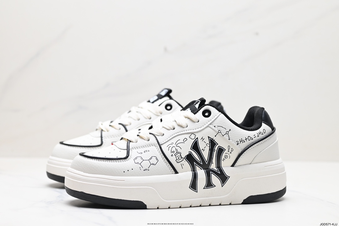 Korea Limited Release NY Yankees Limited x MLB Big Ball Chunky Mesh Thick-soled Running Shoes ”Mesh Ivory Black NY Print” 3ASXCA12N (C001)