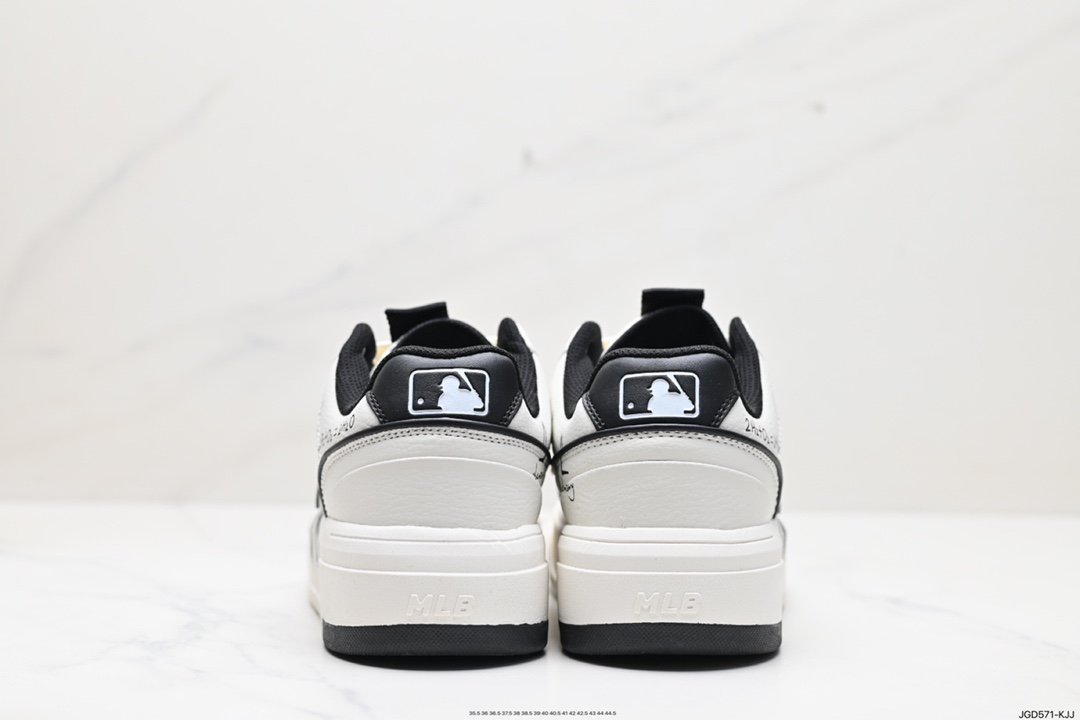 Korea Limited Release NY Yankees Limited x MLB Big Ball Chunky Mesh Thick-soled Running Shoes ”Mesh Ivory Black NY Print” 3ASXCA12N (C001)