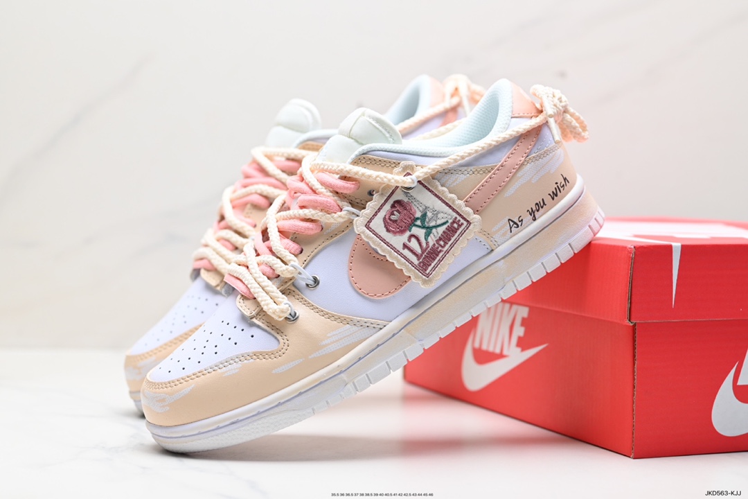 160 耐克Nike SB Dunk Low GS”Rose Pink/White”扣篮系列低帮板鞋“玫瑰粉白绑绳”DH9765-100