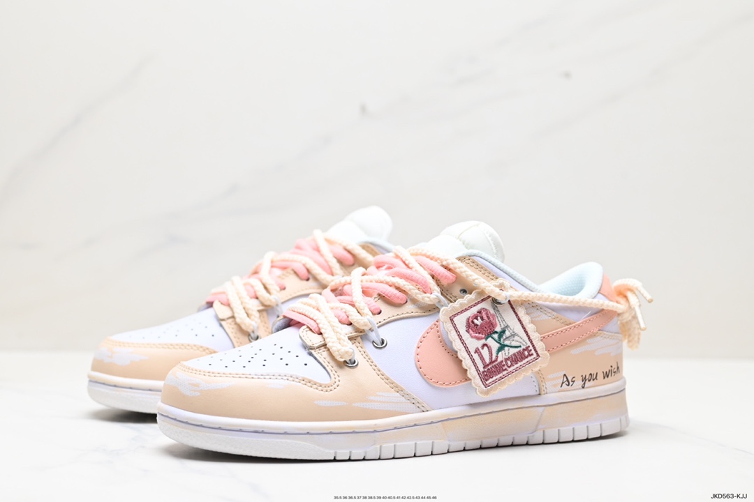 160 耐克Nike SB Dunk Low GS”Rose Pink/White”扣篮系列低帮板鞋“玫瑰粉白绑绳”DH9765-100