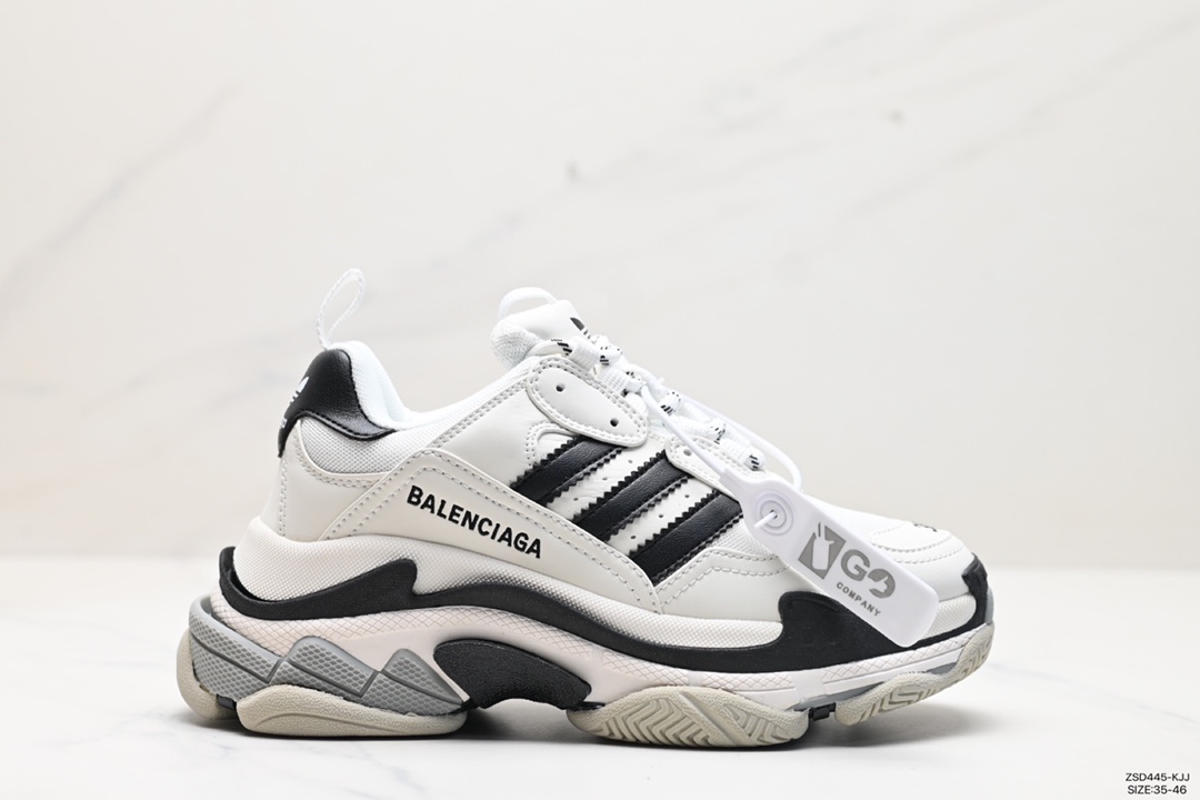 320 Adidas x 巴黎世家Balenciaga Triple S Clear Sole Sneaker”Sky Blue/White”时装姥爷球鞋“皮革天蓝三白杠”710021 W2RB6 0203