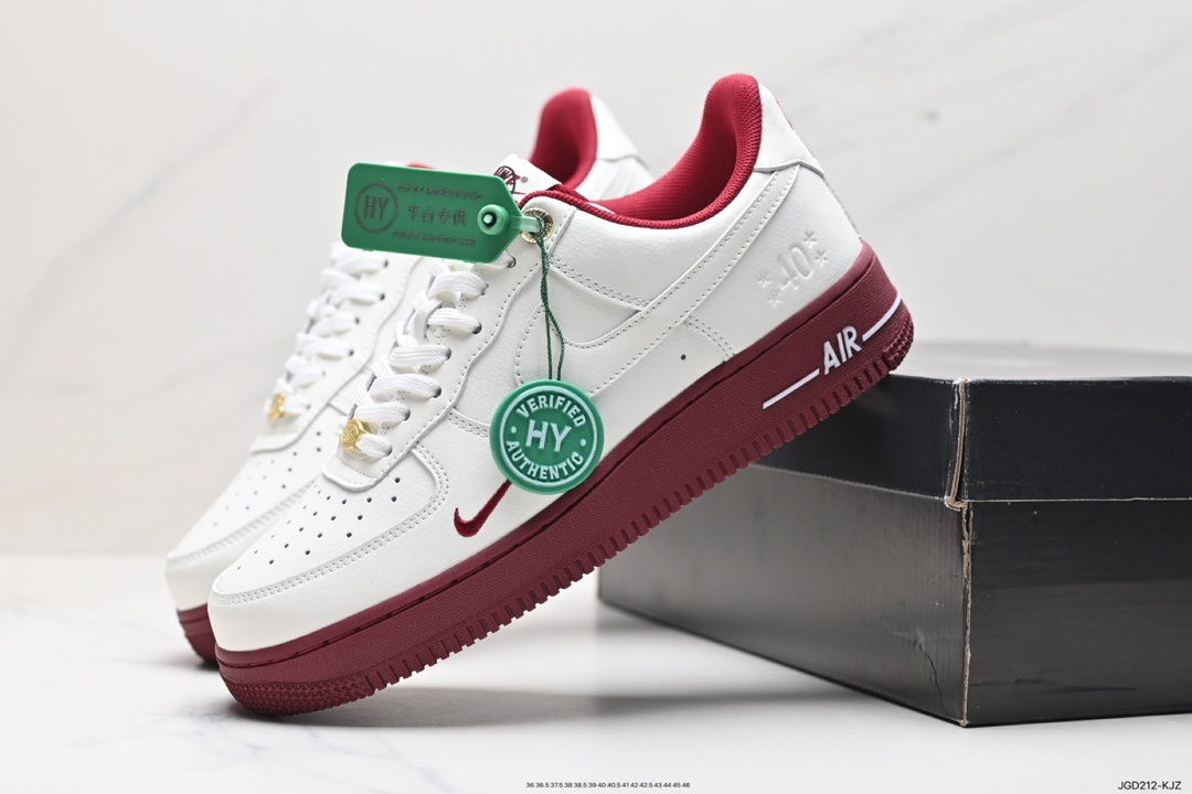 180 Nike Air Force 1 Low 40周年米白酒红 空军一号低帮运动休闲板鞋 DQ7582-100