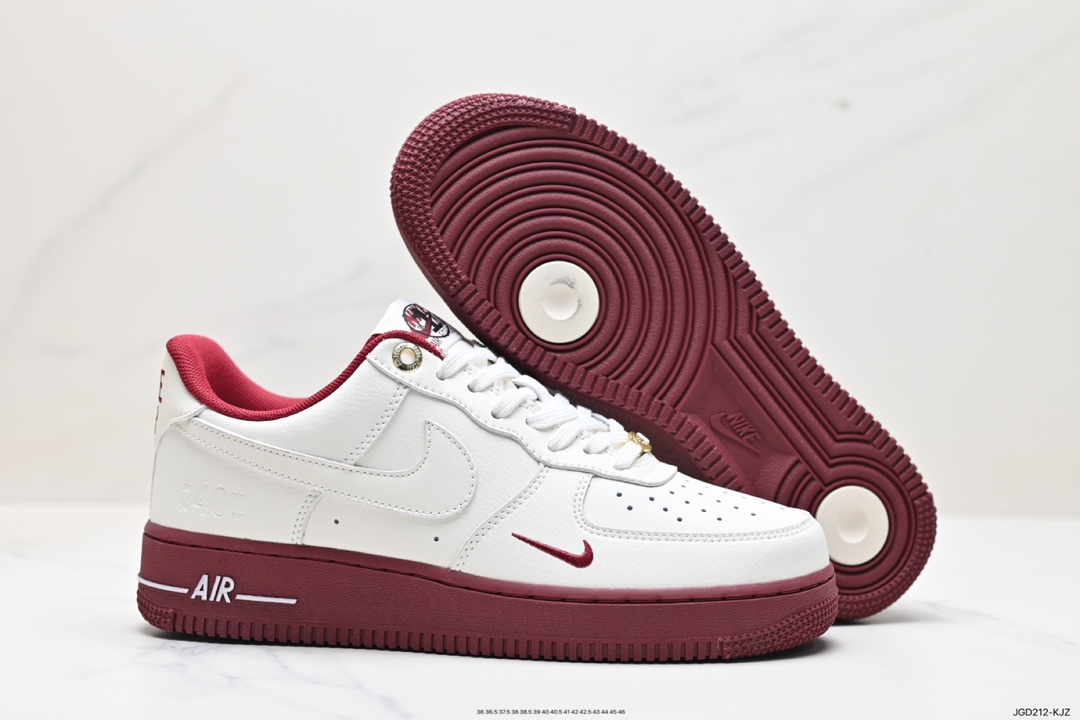 180 Nike Air Force 1 Low 40周年米白酒红 空军一号低帮运动休闲板鞋 DQ7582-100