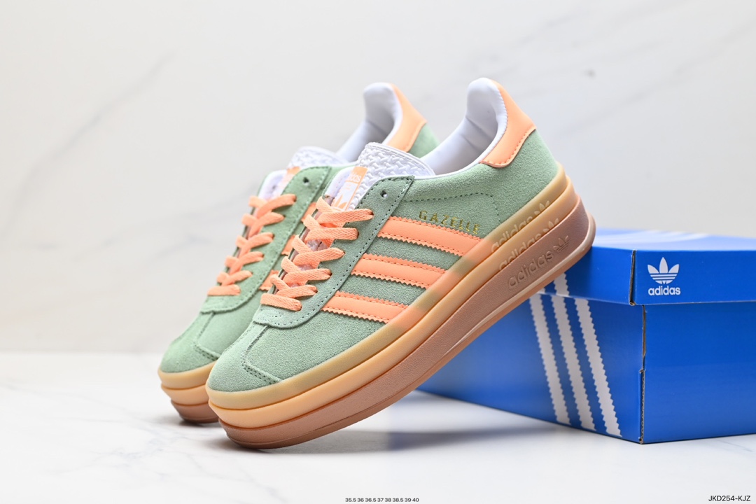 160 阿迪达斯Adidas Originals Gazelle Bold W 羚羊松糕板鞋“淡粉红绿生胶底”  IH7495