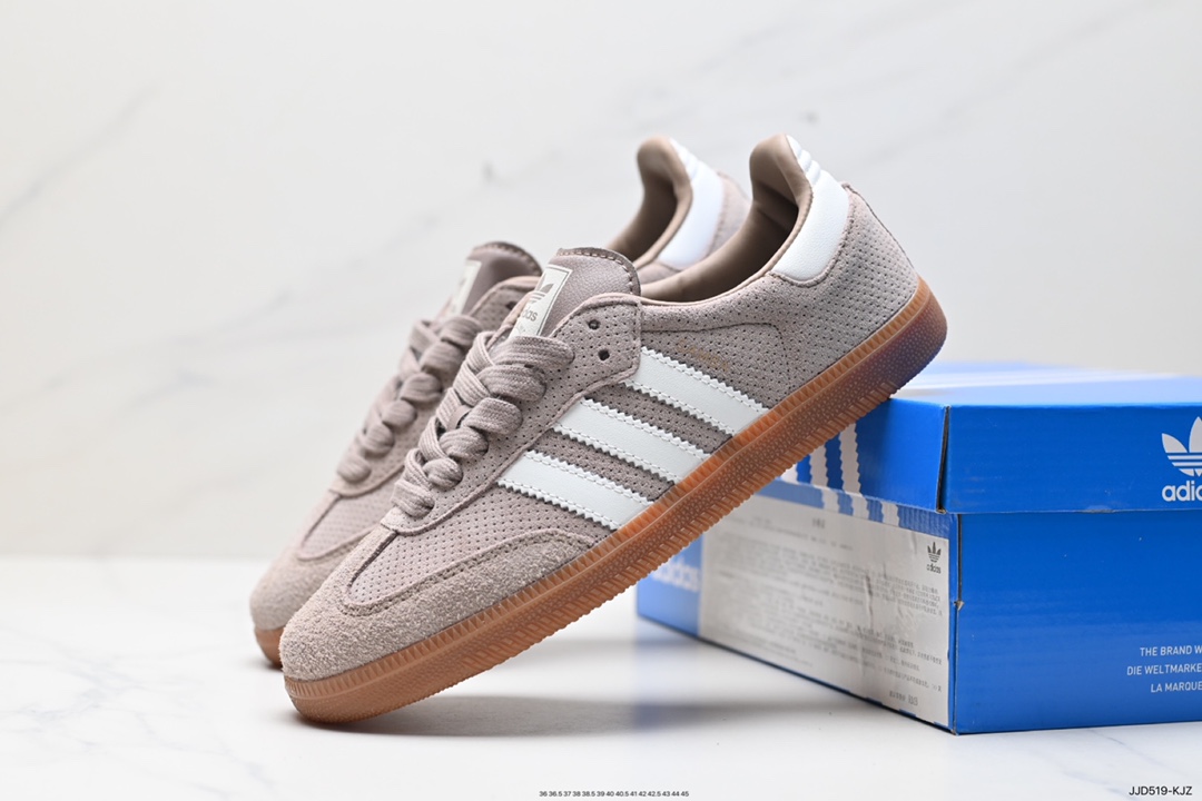 130 阿迪达斯/三叶草Adidas Originals Samba Vegan OG桑巴舞板鞋“翻毛冲孔棕白生胶底”HP7903