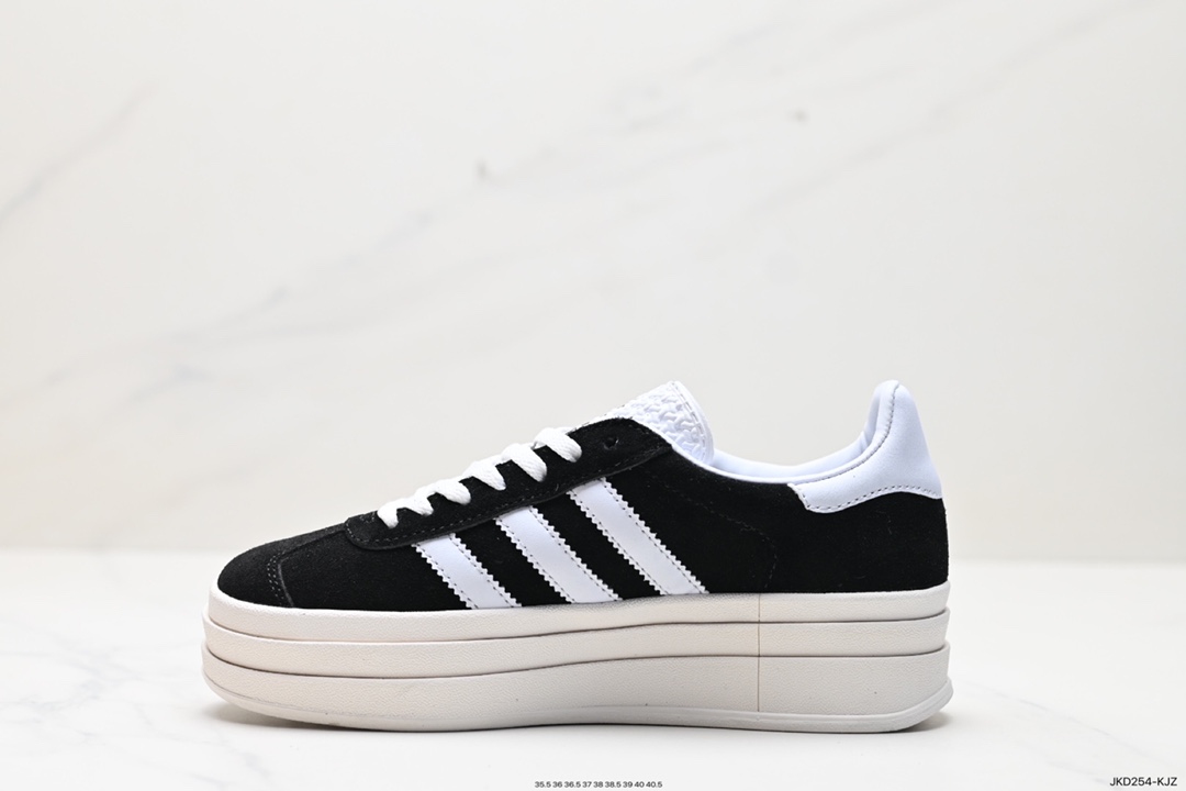 160 Adidas Originals Gazelle Bold W 羚羊松糕系列“翻毛黑白生胶底" 三叶草厚底休闲防滑耐磨低帮板鞋  HQ6912