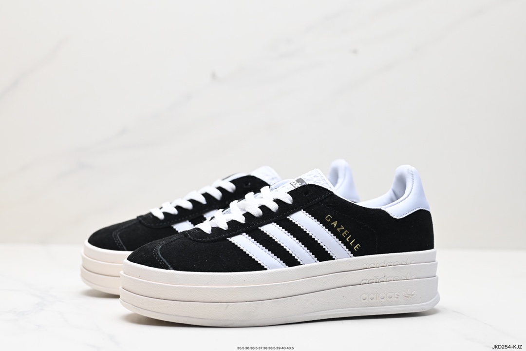 160 Adidas Originals Gazelle Bold W 羚羊松糕系列“翻毛黑白生胶底" 三叶草厚底休闲防滑耐磨低帮板鞋  HQ6912