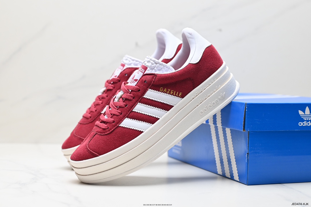 150 Adidas Originals Gazelle Bold W 羚羊松糕系列“翻毛黑白生胶底” 三叶草厚底休闲防滑耐磨低帮板鞋  HQ6912