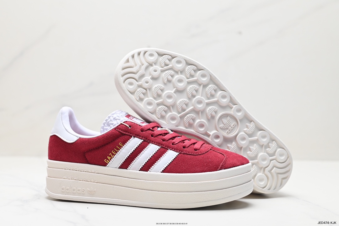 150 Adidas Originals Gazelle Bold W 羚羊松糕系列“翻毛黑白生胶底” 三叶草厚底休闲防滑耐磨低帮板鞋  HQ6912