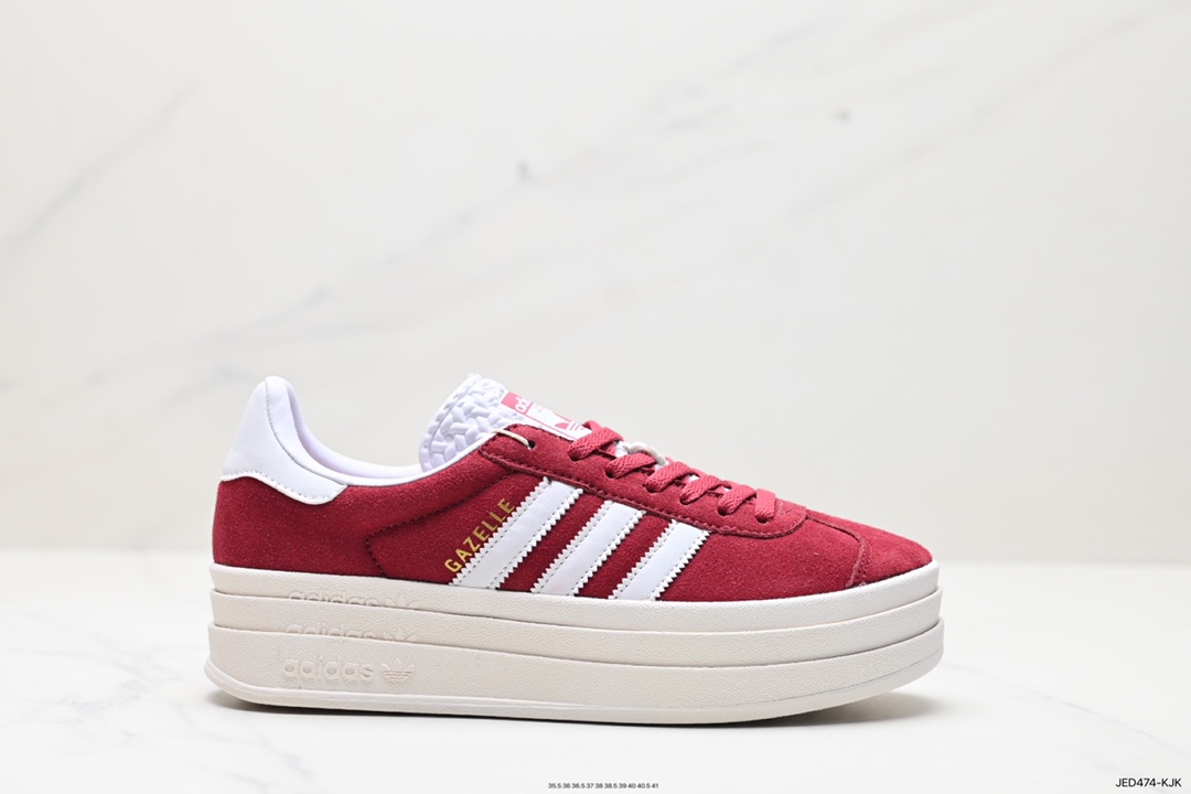 150 Adidas Originals Gazelle Bold W 羚羊松糕系列“翻毛黑白生胶底” 三叶草厚底休闲防滑耐磨低帮板鞋  HQ6912