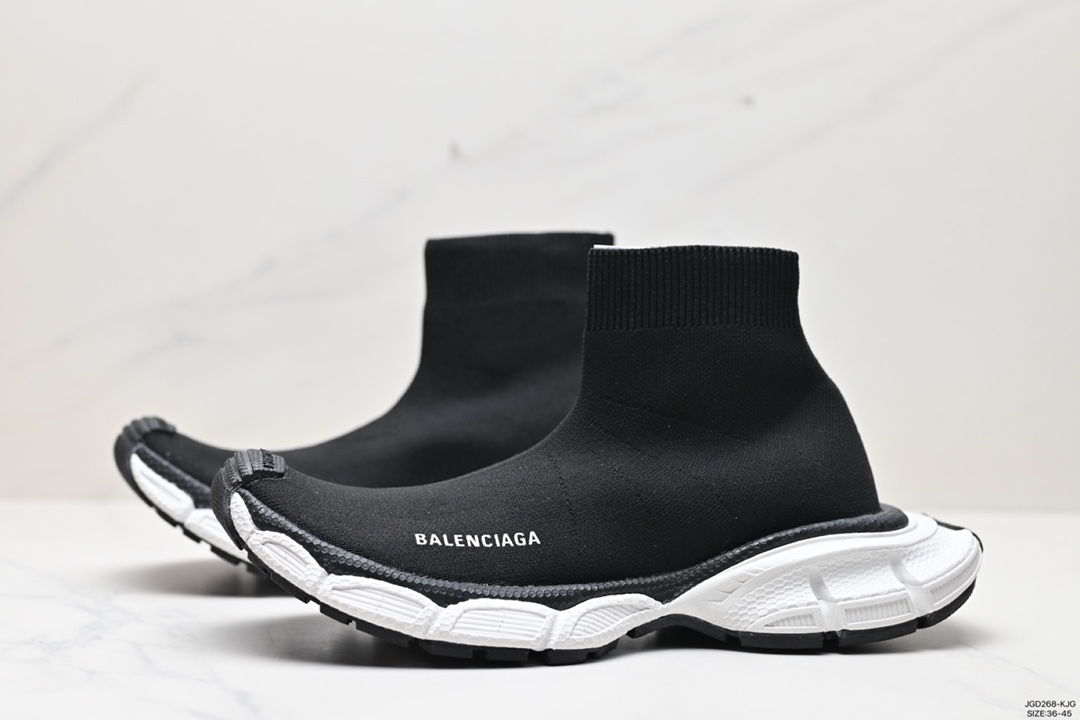 180 巴黎世家BALENCIAGA 3XL Sock Knit Sneaker 3XL针织系列中帮运动鞋“针织黑白LOGO”758483 W2DG1 1090