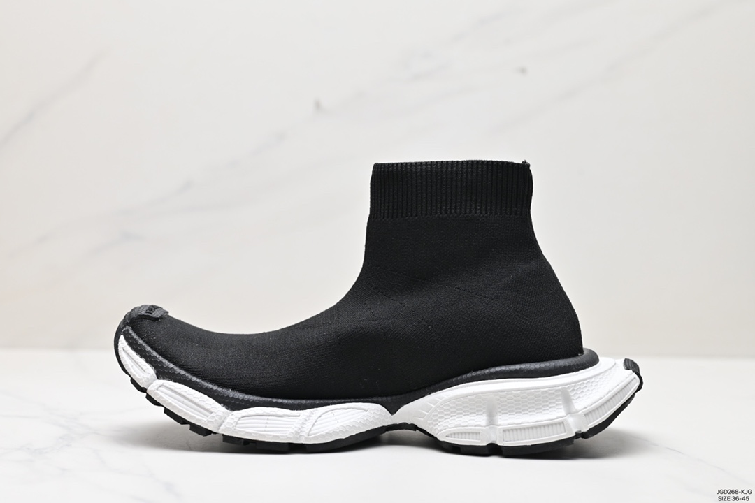 180 巴黎世家BALENCIAGA 3XL Sock Knit Sneaker 3XL针织系列中帮运动鞋“针织黑白LOGO”758483 W2DG1 1090