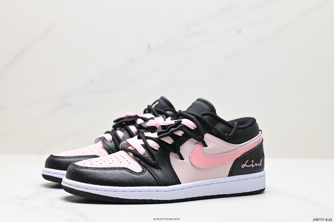 190 NK Air Jordan 1 Low 解构抽绳 AJ 低帮 休闲板鞋 黑粉蝴蝶结 DX4374-008