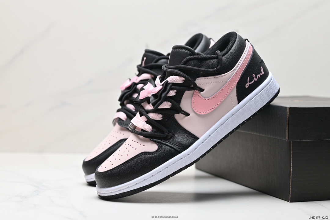 190 NK Air Jordan 1 Low 解构抽绳 AJ 低帮 休闲板鞋 黑粉蝴蝶结 DX4374-008