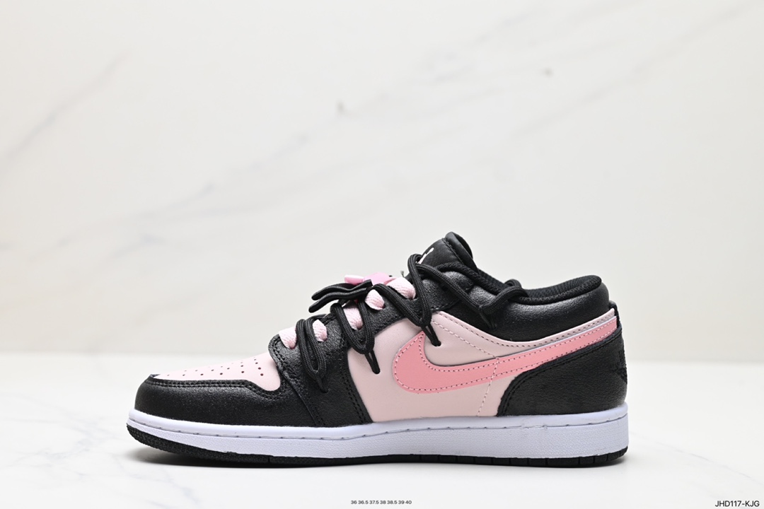 190 NK Air Jordan 1 Low 解构抽绳 AJ 低帮 休闲板鞋 黑粉蝴蝶结 DX4374-008