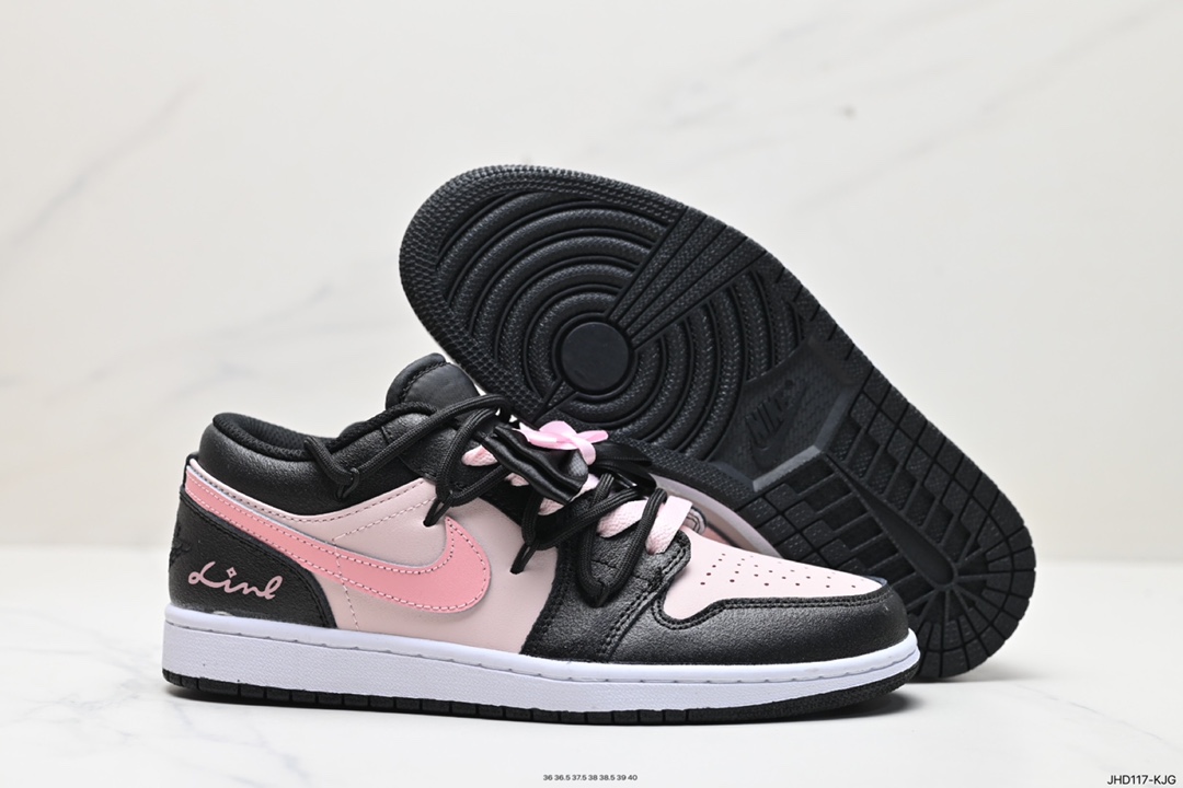 190 NK Air Jordan 1 Low 解构抽绳 AJ 低帮 休闲板鞋 黑粉蝴蝶结 DX4374-008