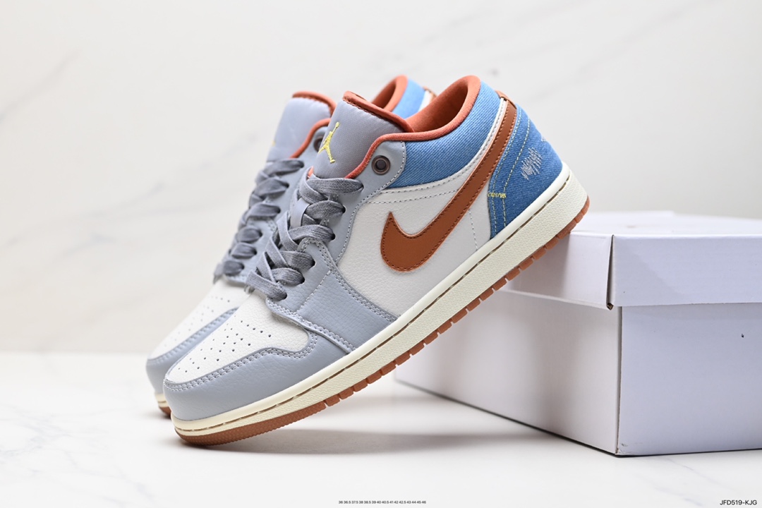 170 耐克Nike Air Jordan 1 Low SE”Phantom Denim Swoosh”AJ1乔丹一代低帮篮球鞋“灰棕牛仔蓝情人节”FZ5045-091