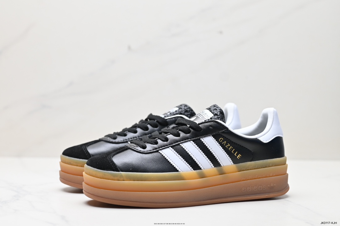 160 Adidas Originals Gazelle Bold W 羚羊松糕系列复古板鞋“皮革黑白生胶底”IG1733