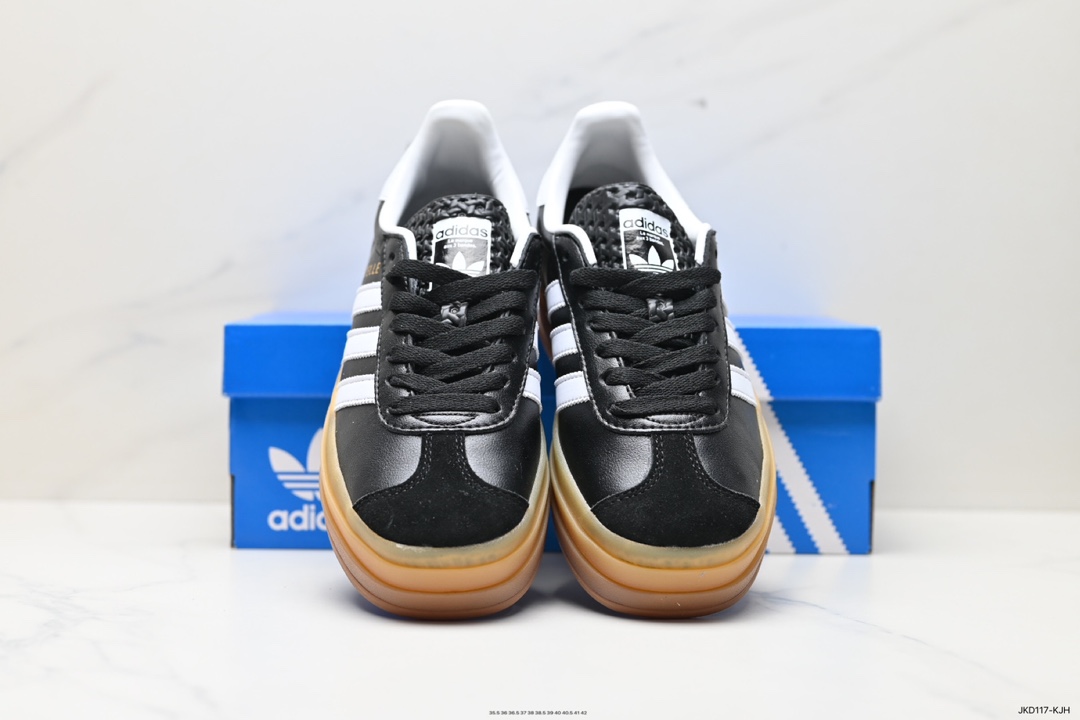 160 Adidas Originals Gazelle Bold W 羚羊松糕系列复古板鞋“皮革黑白生胶底”IG1733