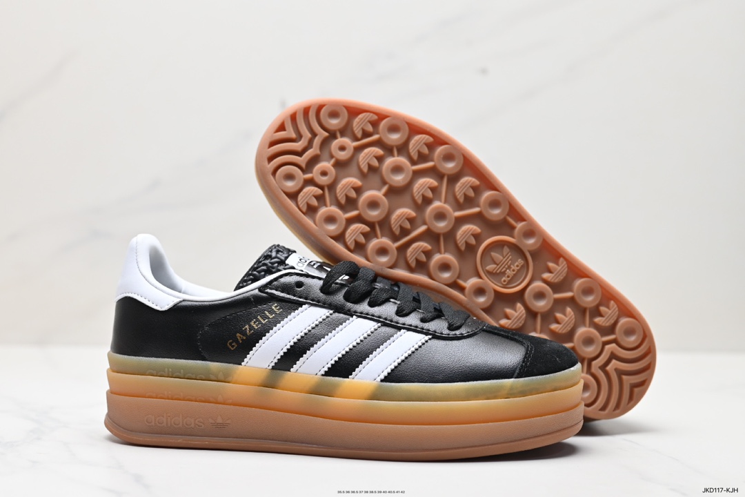 160 Adidas Originals Gazelle Bold W 羚羊松糕系列复古板鞋“皮革黑白生胶底”IG1733