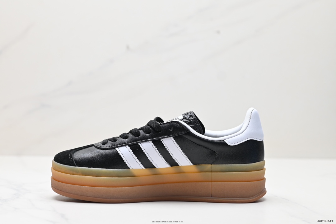 160 Adidas Originals Gazelle Bold W 羚羊松糕系列复古板鞋“皮革黑白生胶底”IG1733