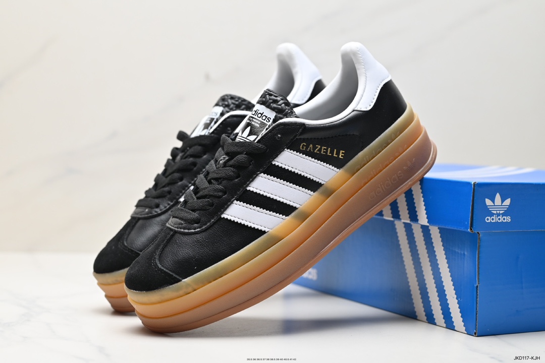 160 Adidas Originals Gazelle Bold W 羚羊松糕系列复古板鞋“皮革黑白生胶底”IG1733