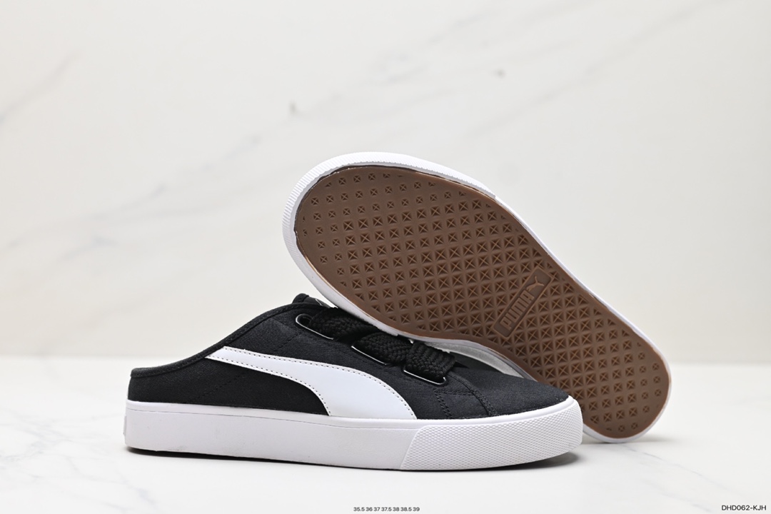 90 彪马PUMA Bari Mule 一脚蹬休闲黑白蝴蝶结帆布鞋半拖板鞋 382331-01