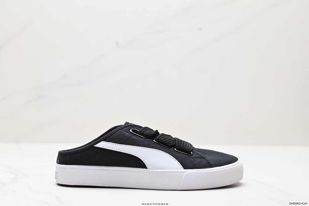 90 彪马PUMA Bari Mule 一脚蹬休闲黑白蝴蝶结帆布鞋半拖板鞋 382331-01