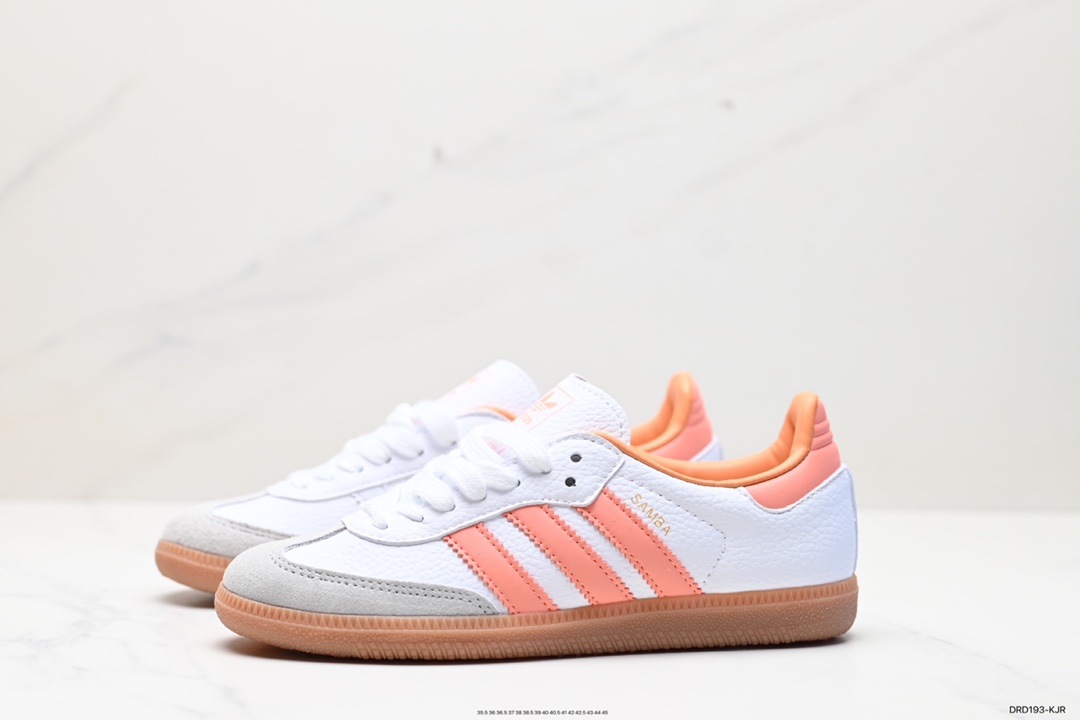 110 阿迪达斯三叶草Adidas Originals Samba Vegan OG桑巴舞板鞋“皮革黑白浅灰焦糖底环保标识IG5932