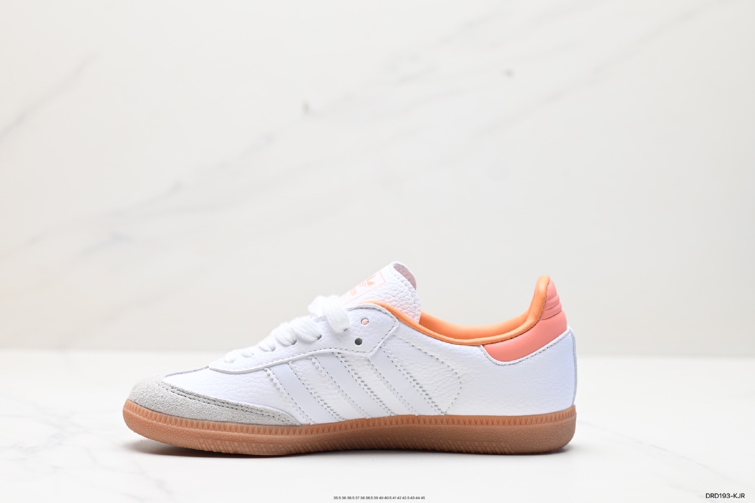 110 阿迪达斯三叶草Adidas Originals Samba Vegan OG桑巴舞板鞋“皮革黑白浅灰焦糖底环保标识IG5932